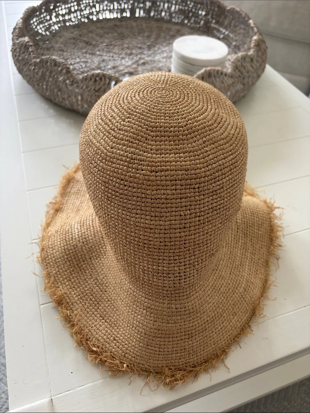 Aritzia Straw Frayed Brim Sun Hat — Natural Beige